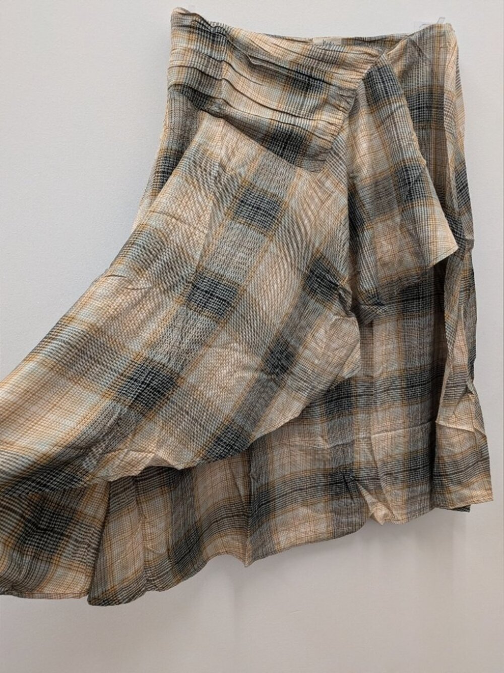 Plaid Midi Skirt with Draped Front - Beige - Picture 5 of 5